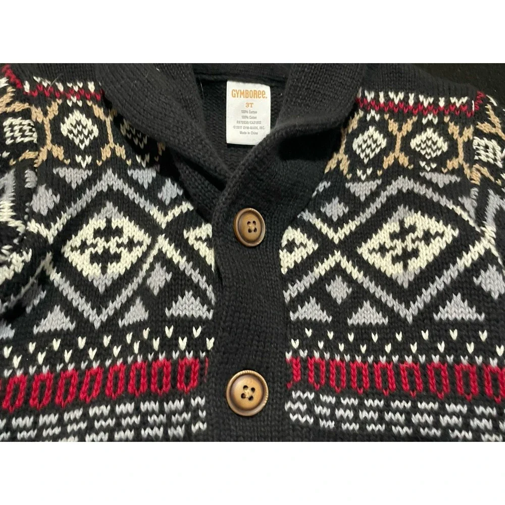 Gymboree Shawl Collar Cardigan Sweater Size 3T Button-up Black Warm Holidays Ski